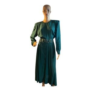 Karin Stevens Women’s Vintage Green Rayon Midi Dress Size 10